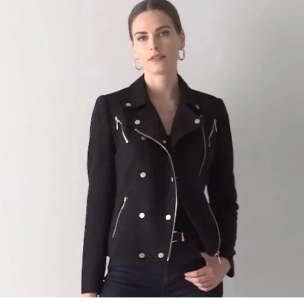 White House Black Market Black Faux Suede Moto Jacket - Silver Hardware Sz 8